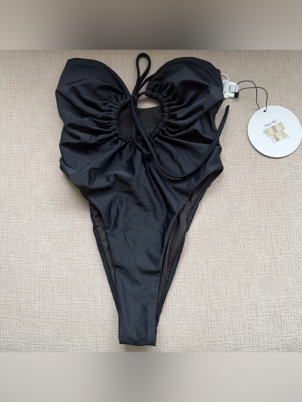 NWT Black One-Piece Swimsuit with Ruched Front